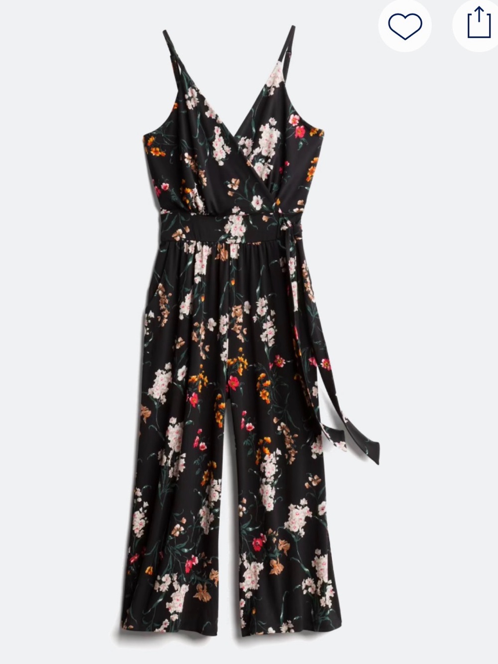 Black Knit Floral Jumpsuit with Tie Waist